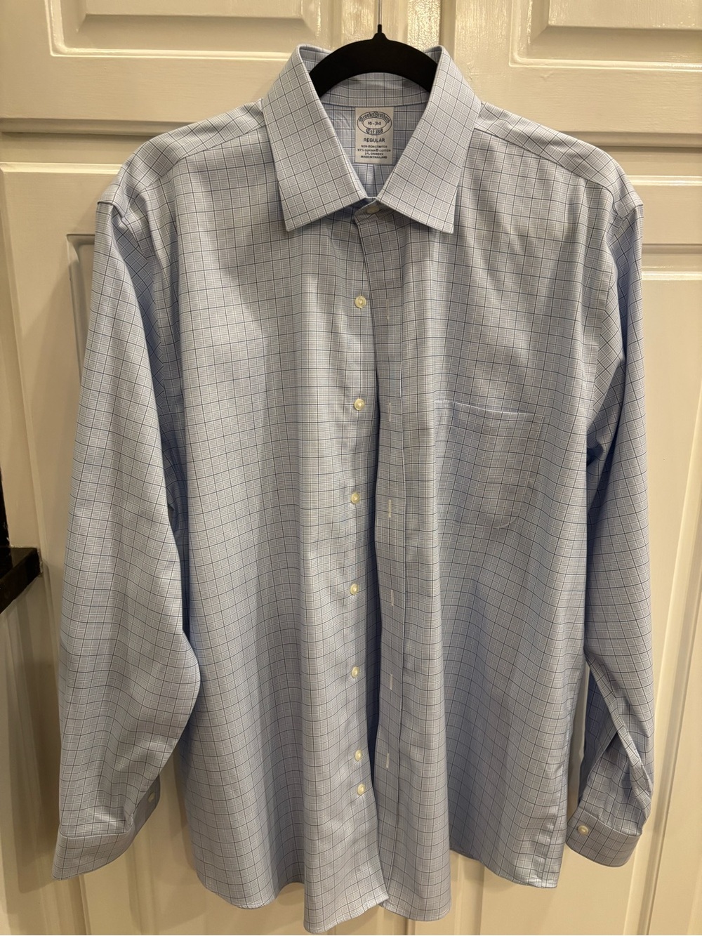 Brooks Brothers Men’s Blue Windowpane Dress Shirt Size 16-34 - Picture 2 of 7
